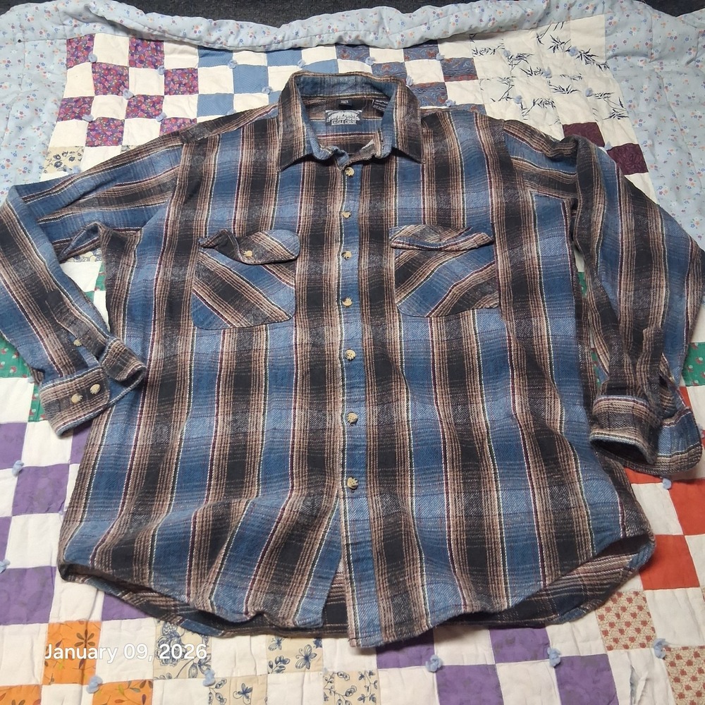 Vintage Eagle Crest Elkmont Thick‎ Flannel Shirt Tallmen 2XLT Blue Plaid